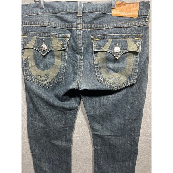 True Religion Mens Straight Bootcut Horseshoe Paint Flaps Pockets Jeans Size 38 - Picture 3 of 10